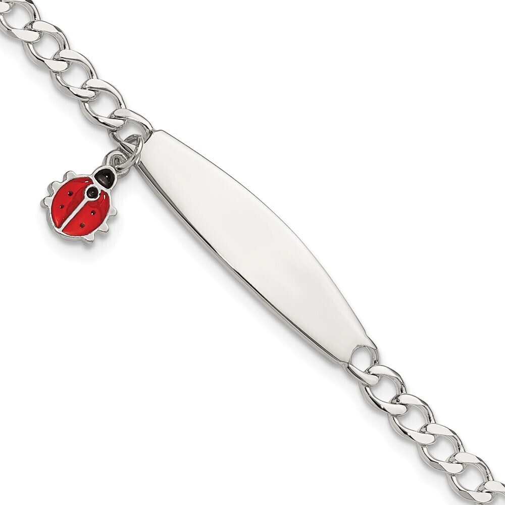 Kazi Luxury Sterling Silver Polished and Enameled Ladybug 's ID Bracelet